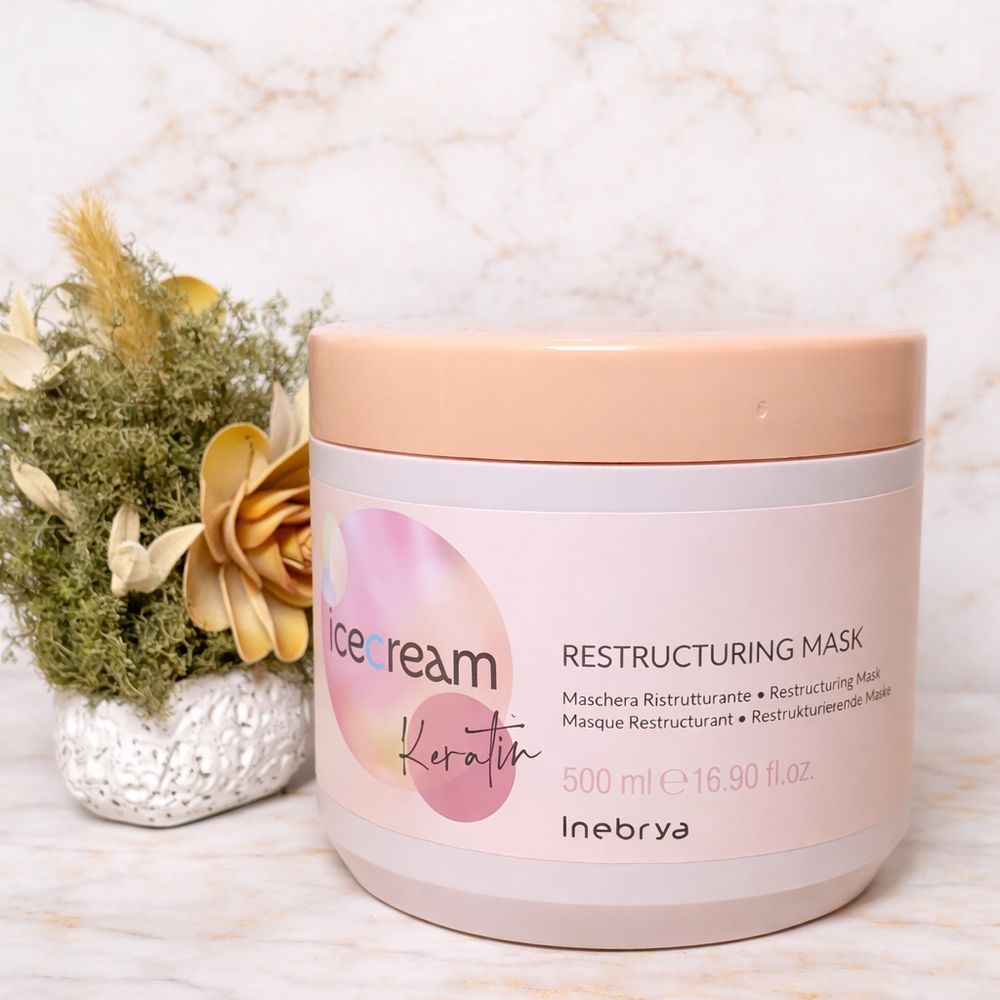 Безсульфатна маска з кератином для волосся Inebrya Ice Cream Keratin Restructuring Mask, 500 мл 858427039 фото