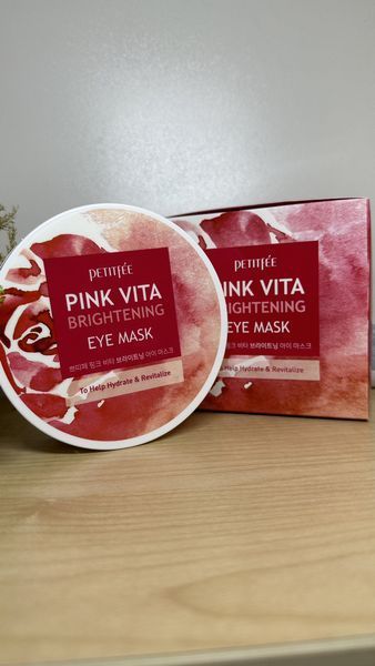 Освітлюючі патчі для очей на основі есенції трояндової води PETITFEE Pink Vita Brightening Eye Mask 60шт 1899627545 фото