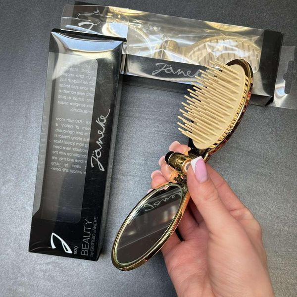 Раскладная щетка с зеркальцем золота для волос - Janeke Gold Folding Mirror Brush 2937630960 фото