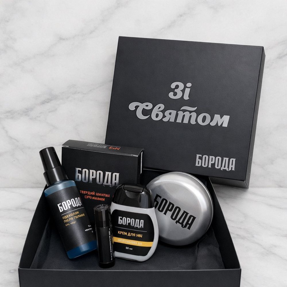 Подарунковий набір для догляду за бородою та тілом 5в1 (крем для ніг + одеколон після гоління + твердий шампунь + бальзам для губ 2915000568 фото