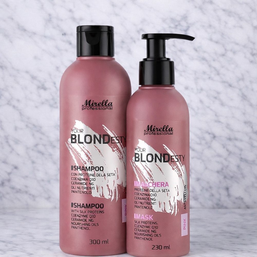Тонирующий набор для теплых розовых оттенков блонда шампунь и маска Mirella Blond Esty Pink 300 мл/230 мл 2919369312 фото
