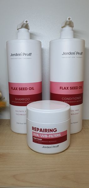 Набір для фарбованого волосся з маслом насіння льону Jerden Proff Flax Seed Oil (шампунь 1000 мл,кондиціонер 1000 мл,маска 300 мл) 1805596928 фото