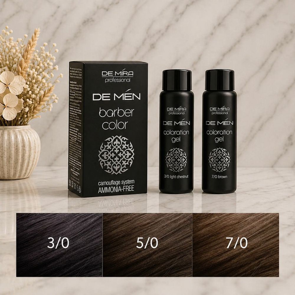 Система для камуфляжу сивини волосся і бороди, чоловіча - DeMira Professional DeMen Barber Color Ammonia-Free 5/0 1889578 фото