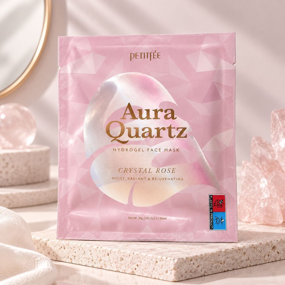 Гідрогелева маска для обличчя з екстрактом перлів та трояндою Petitfee Aura Quartz Hydrogel Face Mask Crystal Rose 30 г 3193435118 фото