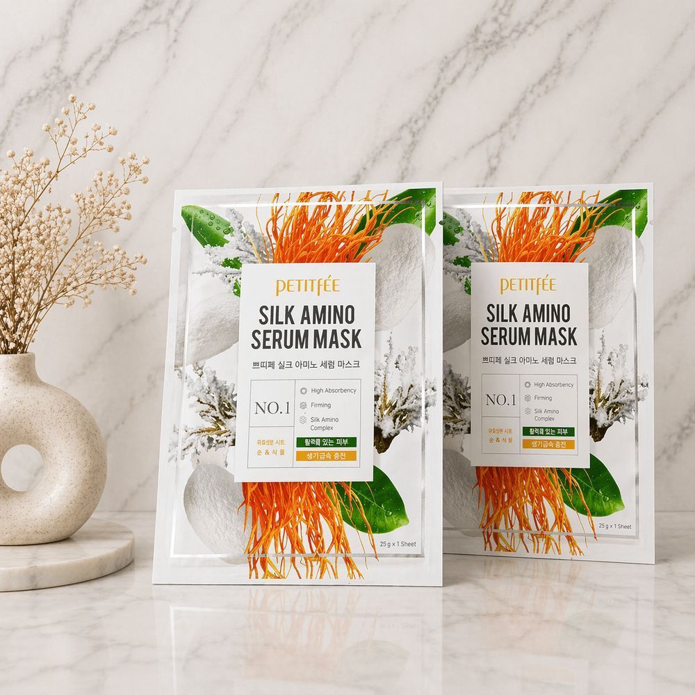 Тканинна маска для обличчя з протеїнами шовку Petitfee&Koelf Silk Amino Serum Mask 25 гр - 1 шт 2091368958 фото