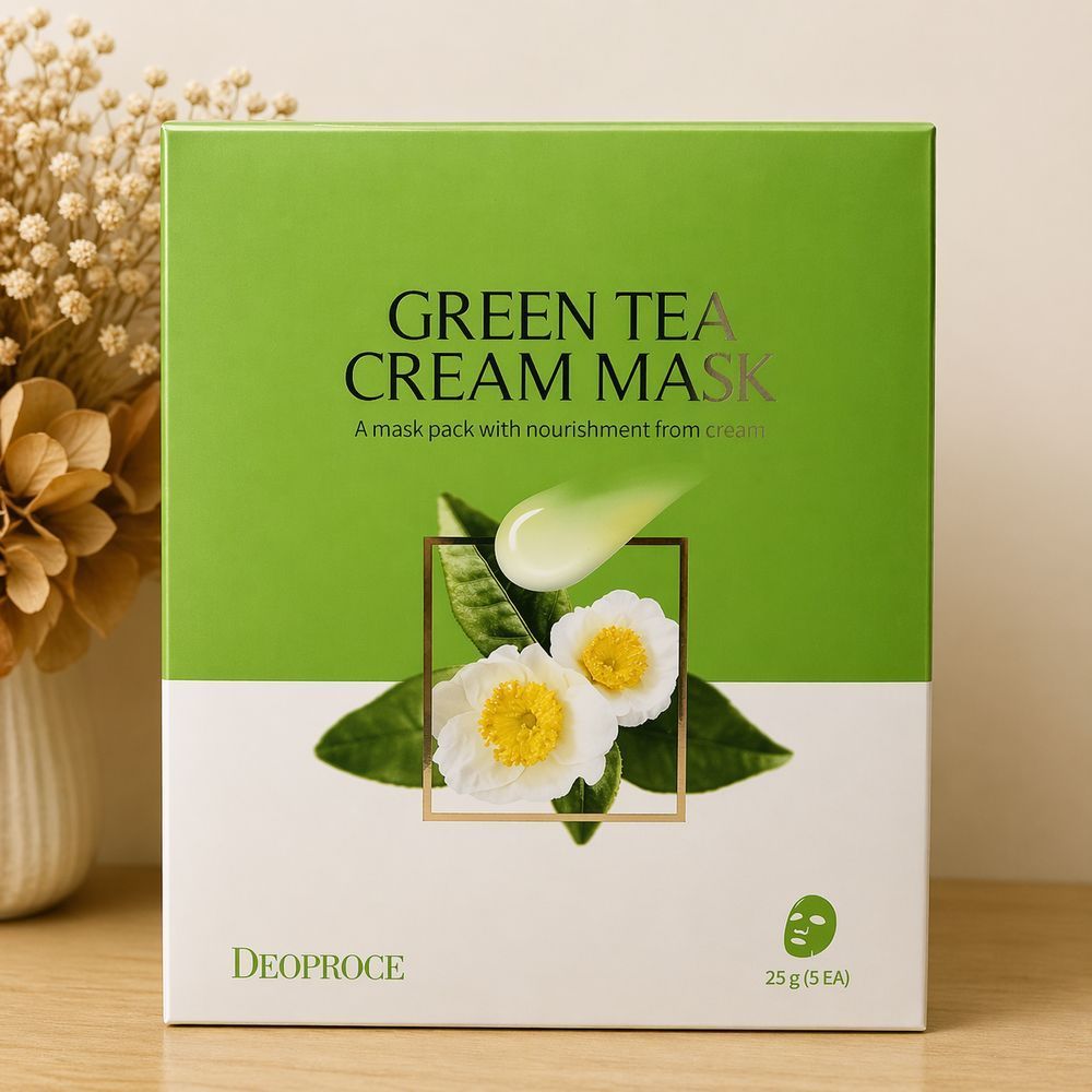 Тканевая кремовая маска для лица с экстрактом зеленого чая Deoproce Green Tea Cream Mask 2224524077 фото
