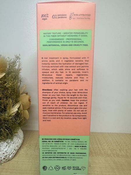Аминокислотный спрей для восстановления волос, Spray Regenerador em 10 segundos Agua Milagrosa Inoar - 200ml 2600701286 фото